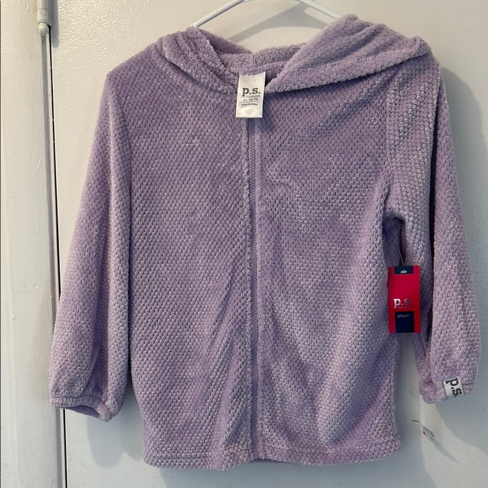 NWT aeropostal P.S. Girls Fleece Plush Purple Zip Hoodie size XL 14/16